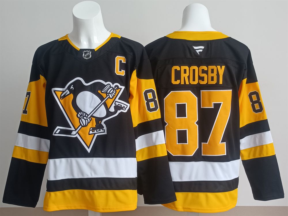 Men 2025 Pittsburgh Penguins #87 Crosby Black Fanatics Home Premium NHL Jersey style 1